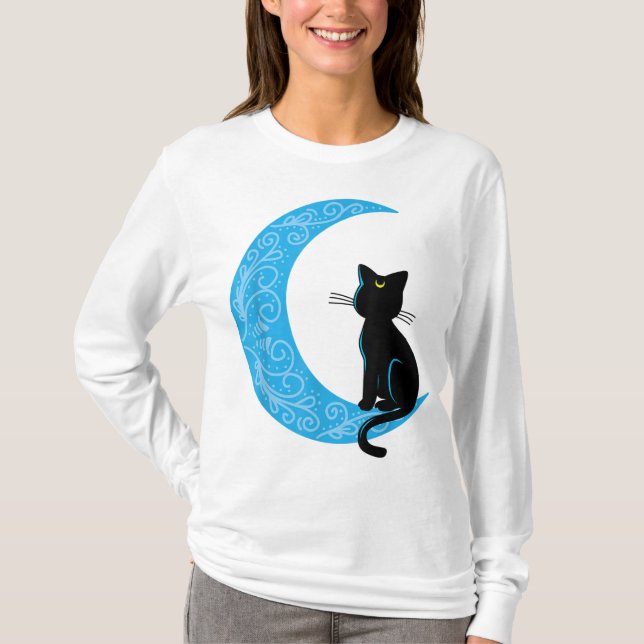 T-shirt Cat noir Crescent Lune marin maman (Devant)