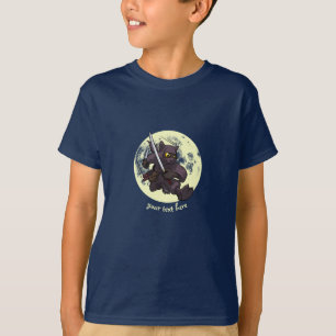 T-shirt Cat noir Ninja Katana épées Flying Kick