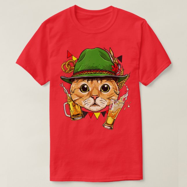 T-shirt Cat Oktoberfest Lederhosen Costume allemand bière  (Design devant)