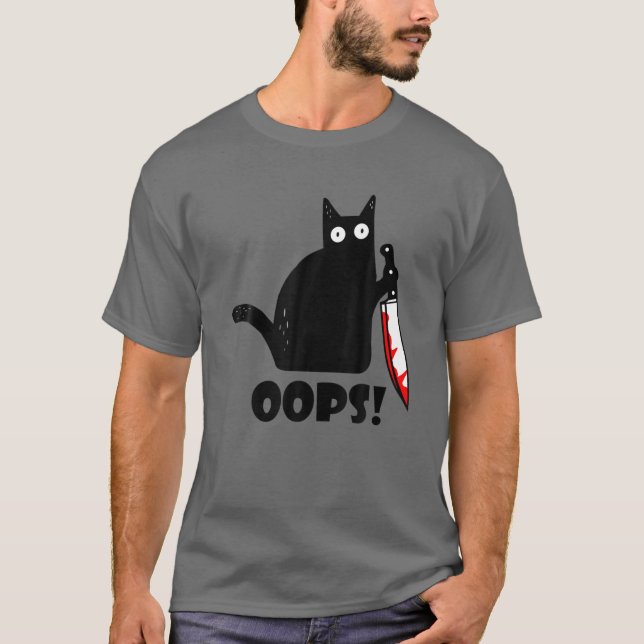 T-shirt Cat Oops ! Chat Noir Drôle Meurtrier Chat Avec Cou (Devant)