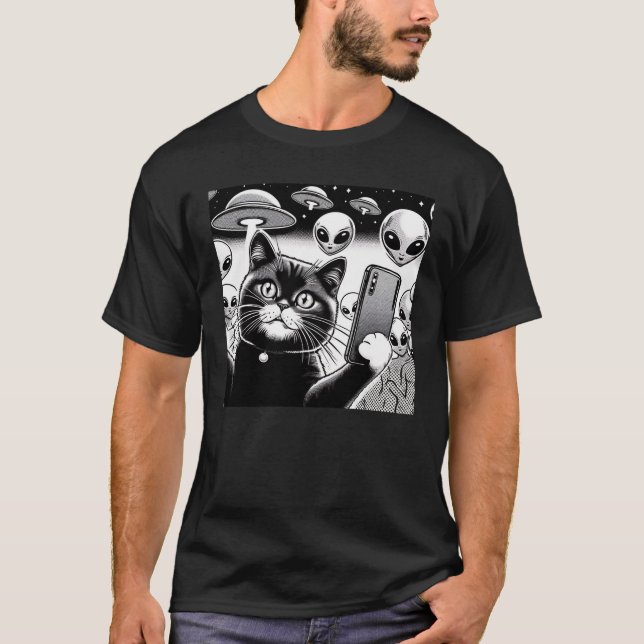 T-shirt Cat OVNI Selfie: Green Alien #2 (Devant)