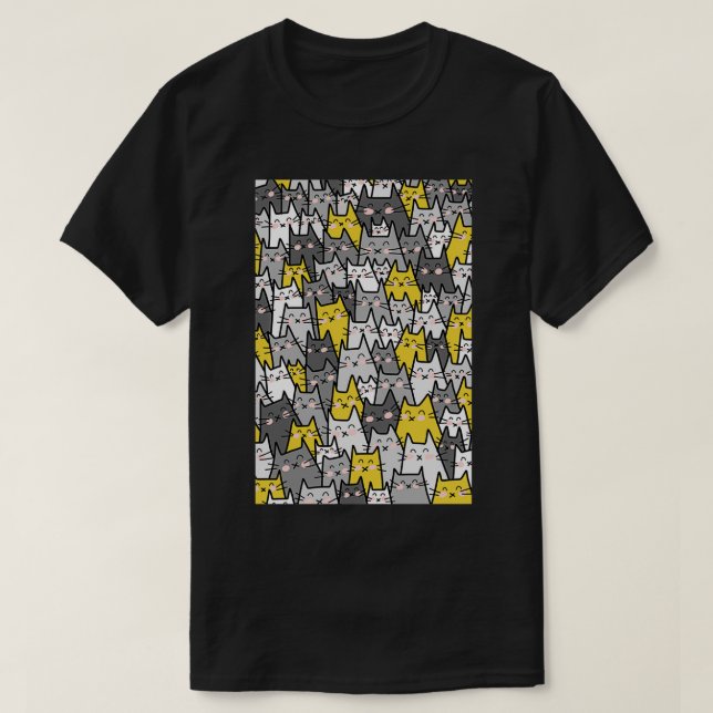 T-shirt Cat Party Grey Mustard Jaune (Design devant)