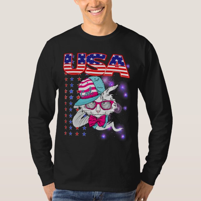 T-shirt Cat Patriotic USA Cat  Dog Moms 4th July Apparel (Devant)