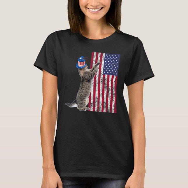 T-shirt Cat Patriotic USA Cat  Dog Moms 4th July Apparel 1 (Devant)