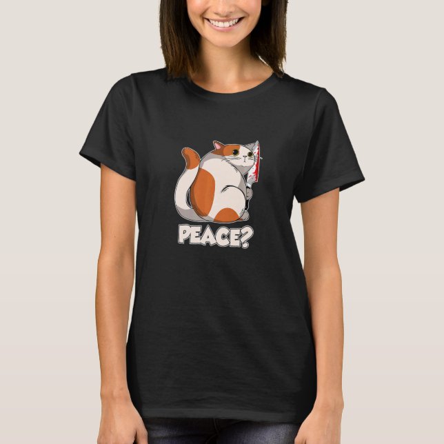 T-shirt Cat Peace Murderous Cat With Knife   (Devant)