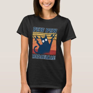 T-shirt Cat Pew Pew Madafakas Crazy Cat Pistolet De Paintb