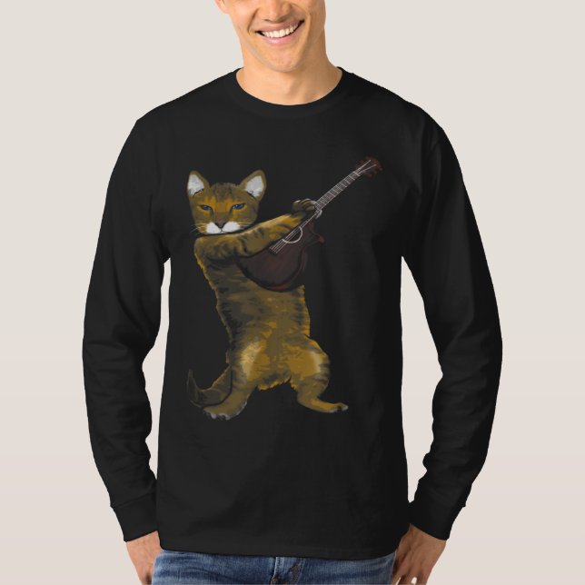 T-shirt Cat Playing Acoustic Guitar Musician (Devant)