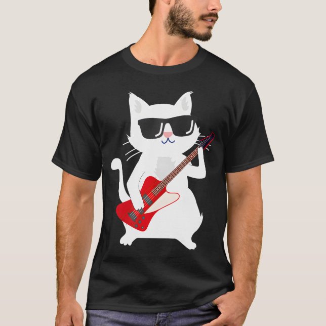 T-shirt Cat Playing Bass guitare (Devant)