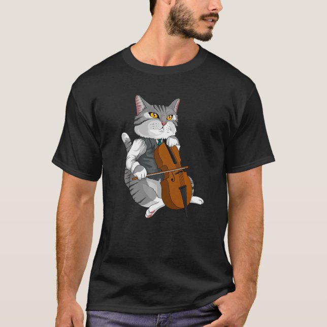 T-shirt Cat Playing Cello Violon instrument de musique (Devant)