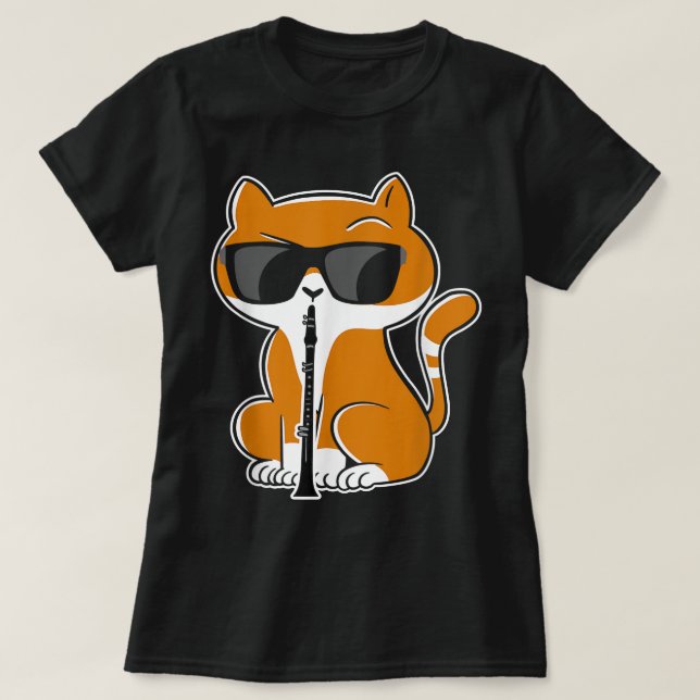 T-shirt Cat Playing Clarinet Kitty Marching Band Clarinet  (Design devant)
