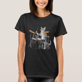 T-shirt Cat Playing Drums Drumset Drumkit Drumming Drum Dr