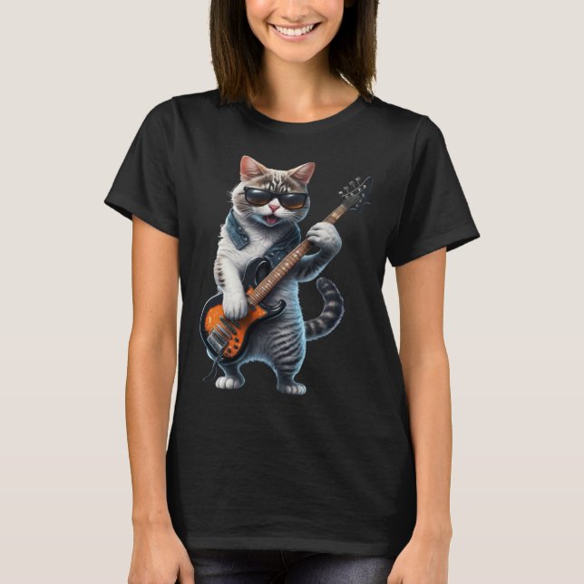 T-shirt Cat Playing Electric Bass Guitar  Animal Cat  Guit (Devant)