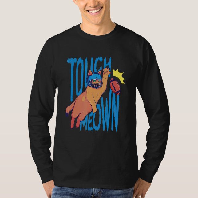 T-shirt Cat Playing Football Touchdown Meown Graphic Crewn (Devant)