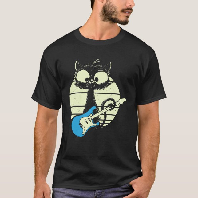 T-shirt Cat Playing Guitar Guitarist Cat (Devant)