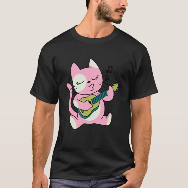T-shirt cat playing guitar music (Devant)