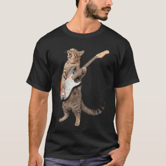 T-shirt Cat Playing Guitar Shirt Kids Men Women Rock And R