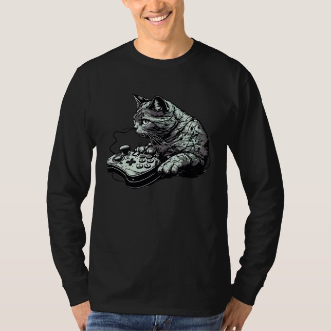 T-shirt Cat Playing Video Games For Cat  And Gamers (Devant)