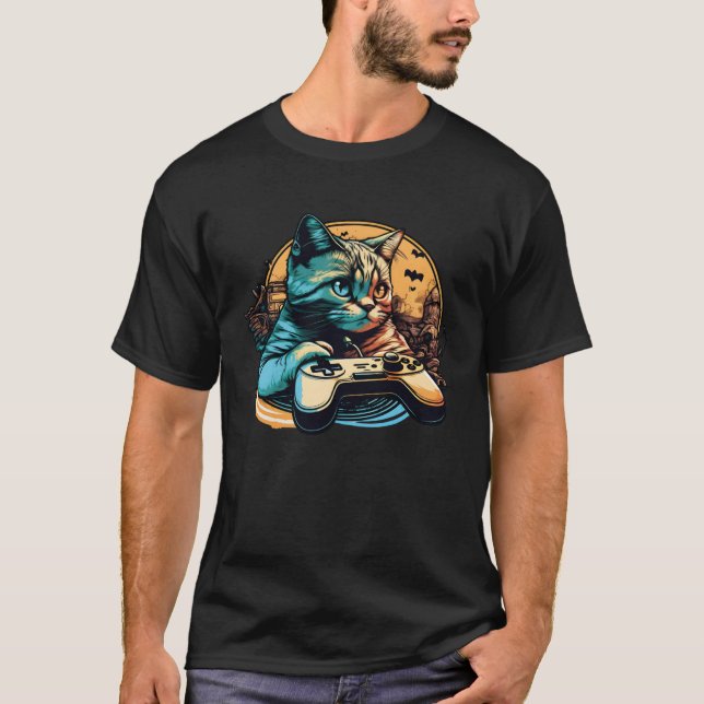 T-shirt Cat Playing Video Games For Cat  And Gamers  2 (Devant)