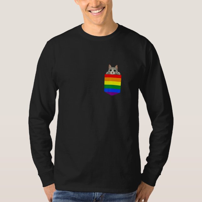 T-shirt Cat Pocket Lgb Q Rainbow Flag Gay Pride (Devant)