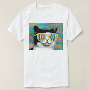 T-SHIRT CAT PSYCHÉDÉLIQUE AVEC DES LUNETTES DE SOLEIL