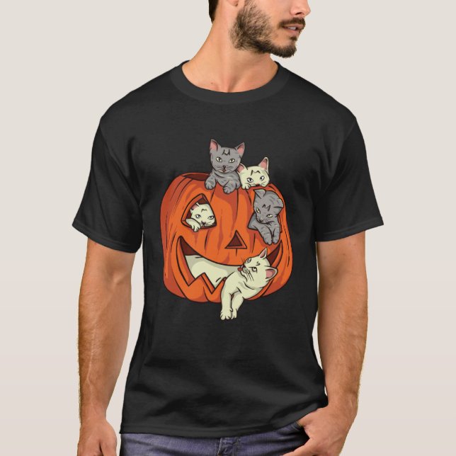 T-shirt Cat Pumpkin Jack O Lantern Cat Halloween Costume B (Devant)