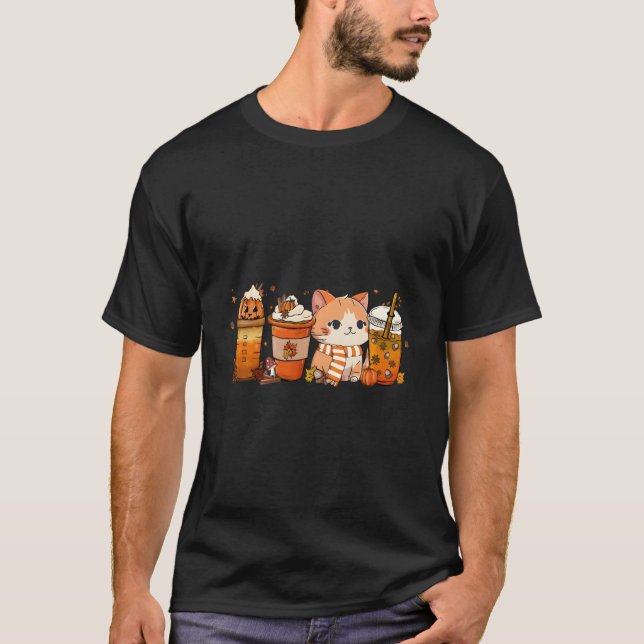 T-shirt Cat Pumpkin Spice Coffee Latte Fall Autumn Season (Devant)