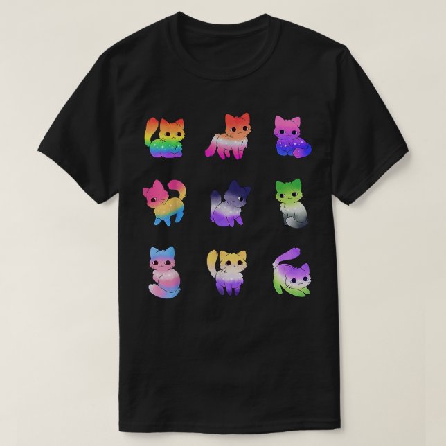 T-shirt Cat Rainbow Gay pride mignonne LGBT Pride Animal A (Design devant)