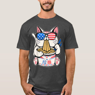 T-shirt Cat Ramen Anime American Flag USA 4 juillet Manger