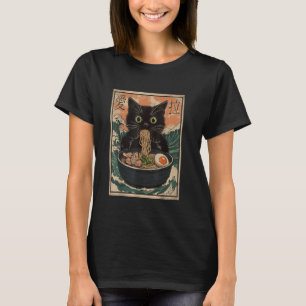 T-shirt Cat Ramen Art japonais Grande vague Kanagawa Funny