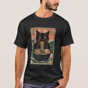 T-shirt Cat Ramen Art japonais Grande vague Kanagawa Funny