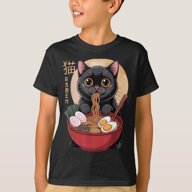 T-shirt Cat Ramen Funny Graphic Tees Japanese Kawaii Cat A (Devant)