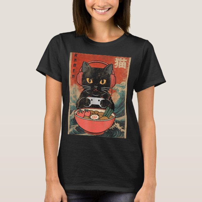 T-shirt Cat Ramen Japanese Funny Graphic Kawaii Anime  (Devant)