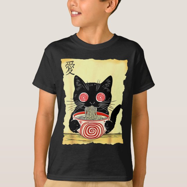 T-shirt Cat Ramen Japanese Funny Graphic Tees Kawaii Anime (Devant)