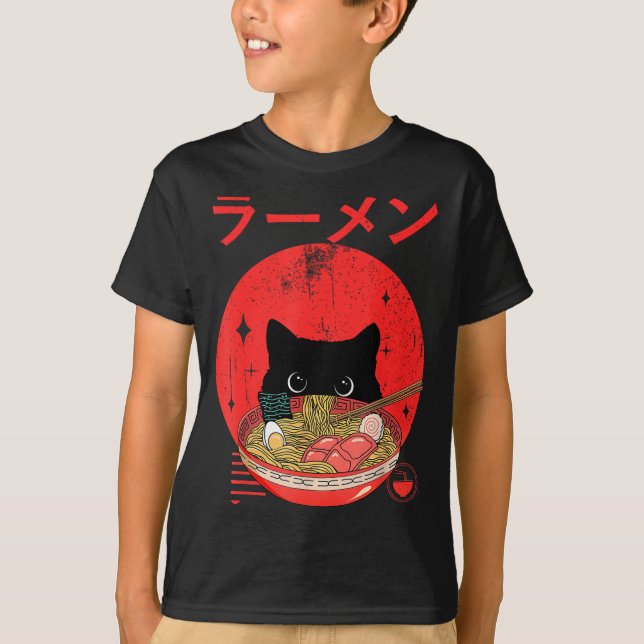 T-shirt Cat Ramen Japanese Funny Graphic Tees Kawaii Cat A (Devant)