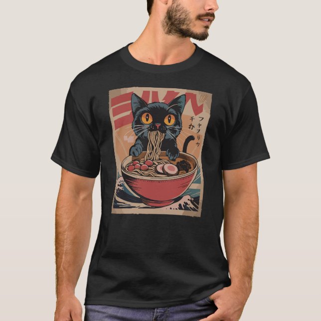 T-shirt Cat Ramen Japanese Funny Graphic Tees Kawaii Cat A (Devant)
