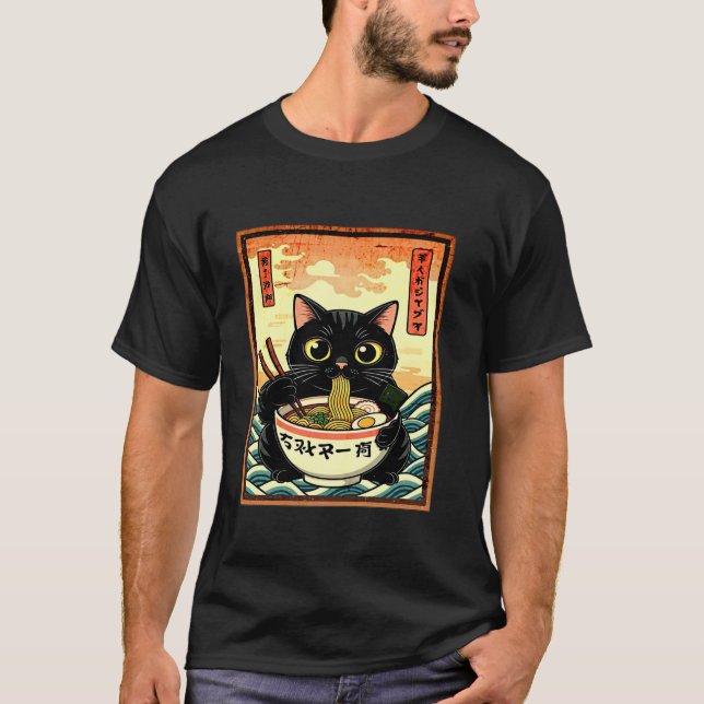 T-shirt Cat Ramen Japonais drôle Graphisme Kawaii Cat Anim (Devant)