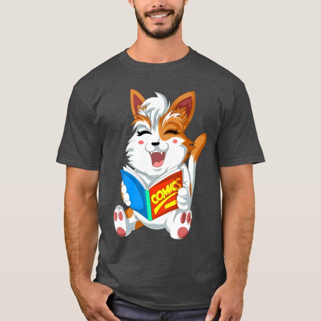 T-shirt Cat Reading Comics Cute Cat Reading Comics drôle (Devant)