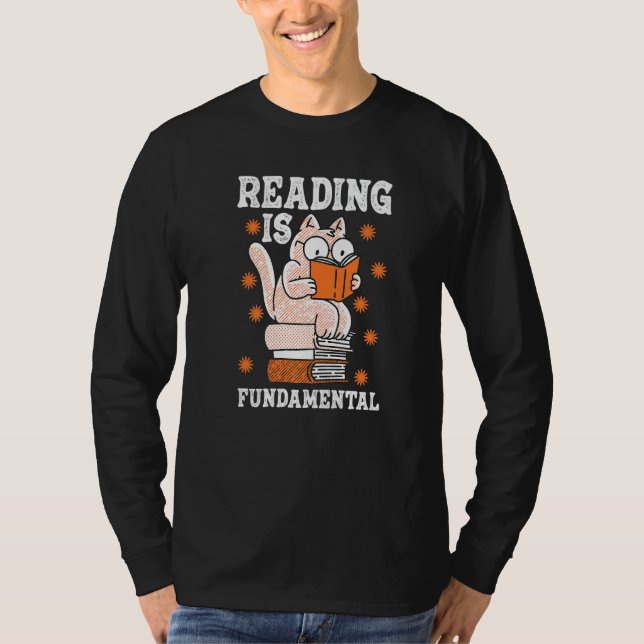 T-shirt Cat Reading Is Fundamental Geeky Bookworm Poetry L (Devant)