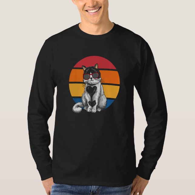 T-shirt Cat Retro Sunset Cat Sunset I Cat (Devant)