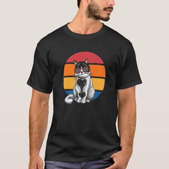T-shirt Cat Retro Sunset Cat Sunset I Cat (Devant)