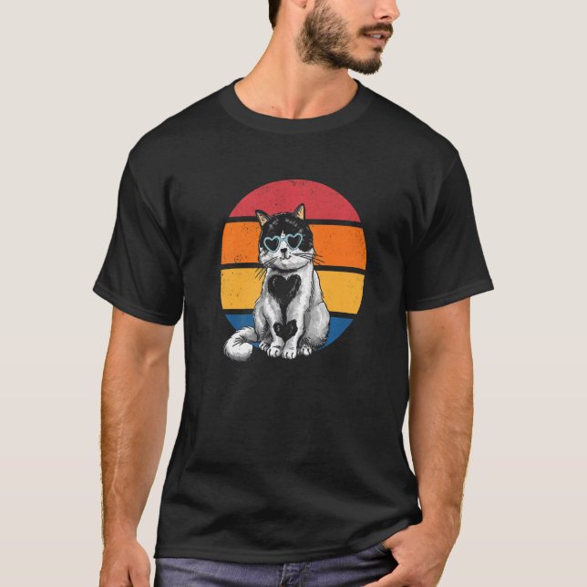 T-shirt Cat Retro Sunset Cat Sunset I Retro Cat (Devant)