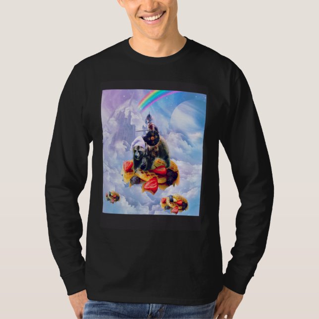 T-shirt Cat Riding Bear On Clouds And Waffles (Devant)