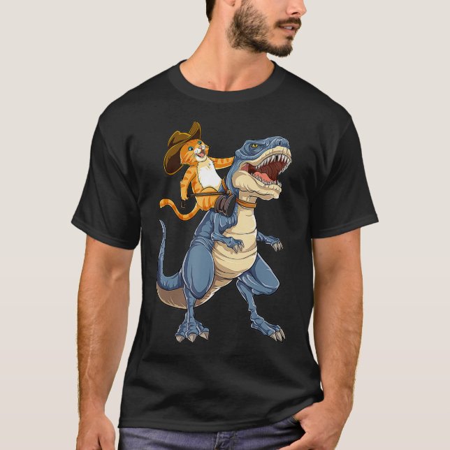 T-shirt Cat Riding Dinosaur T rex Funny Purrassic Kitty (Devant)