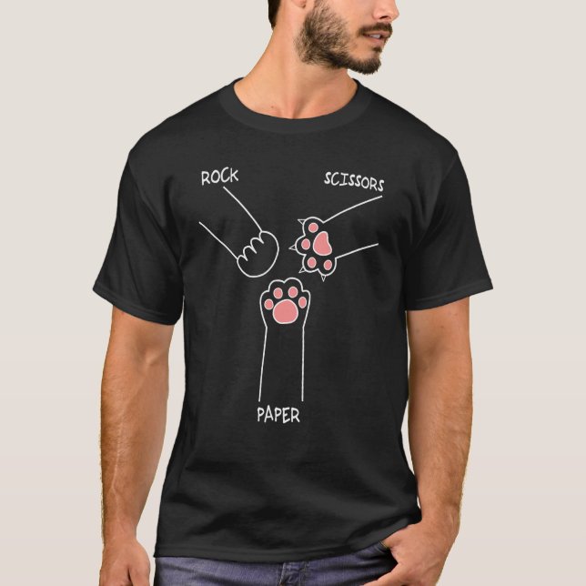 T-shirt Cat Rock Paper Scissors Hand Game Cute Paw  Cat (Devant)