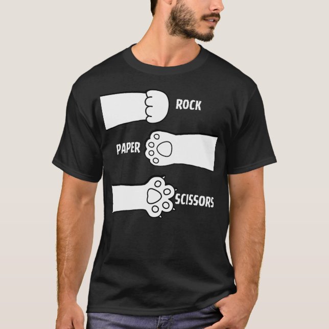 T-shirt Cat Rock Paper Scissors Hand Game Paw Claw Cute Fu (Devant)