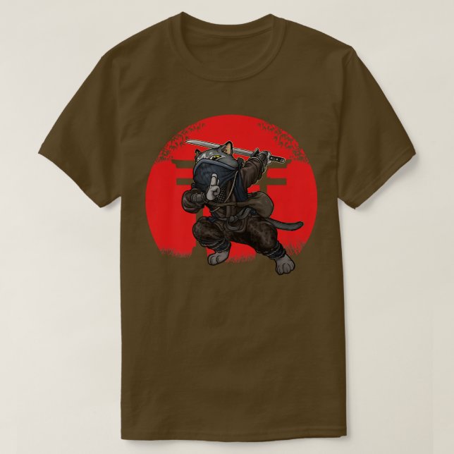 T-shirt Cat Samurai Japan Flag Kendo Ninja Sword Warrior S (Design devant)