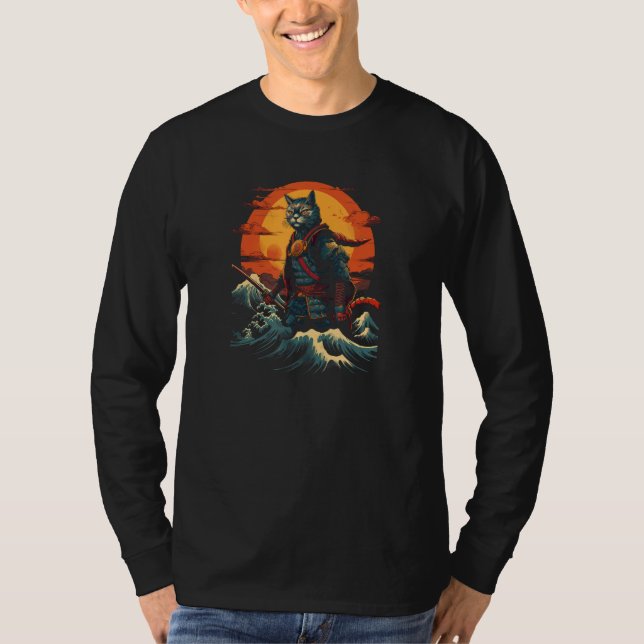 T-shirt Cat Samurai The Great Wave  Charming Japanese Styl (Devant)
