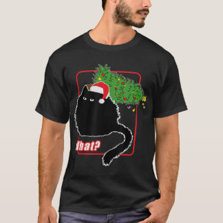 T-shirt Cat Santa Hat Frappe Sur Les Arbres De Noël