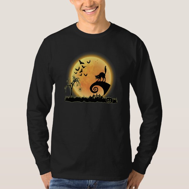 T-shirt Cat Scary And Moon  Kitty Halloween Costume (Devant)