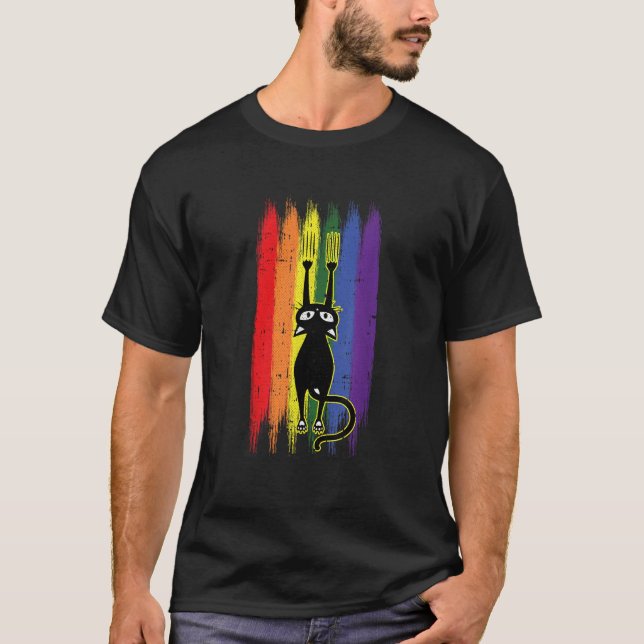 T-shirt Cat Scratching Gay Pride Funny Kitten Paw Proud LG (Devant)